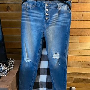 Maurices Blue Jeggings with Distressed Details